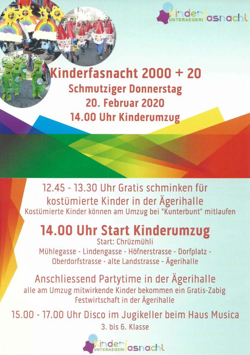 Aegerihalle Kinderfasnacht Schmutziger Donnerstag Programm 2020